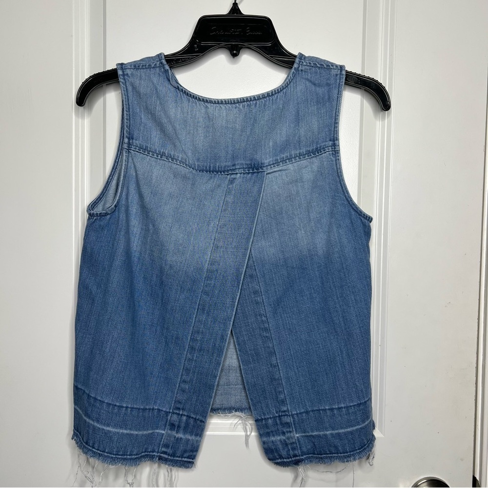 Cloth & Stone Anthropologie Denim Split Back Raw Hem Top - Picture 8 of 10